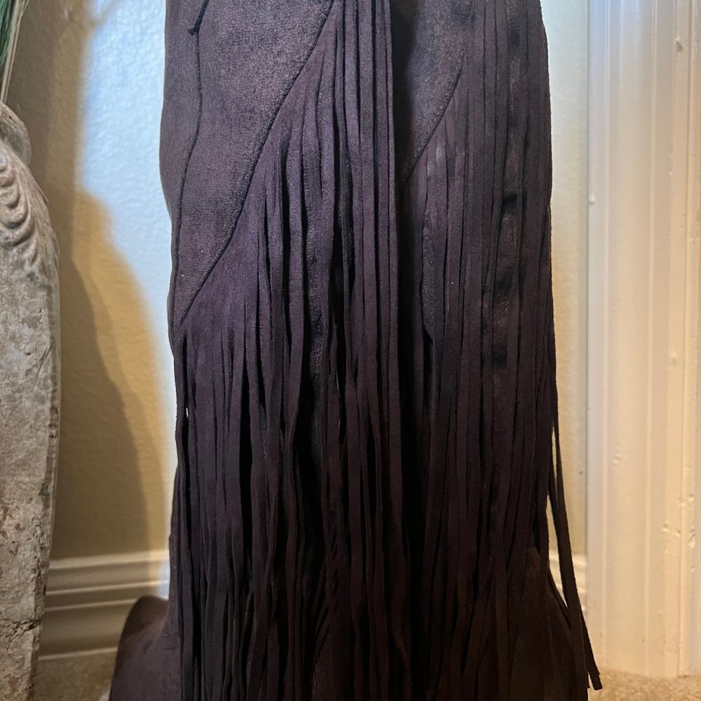 Fashion Nova Brown Heeled Boots With Fringe Detail View 4
